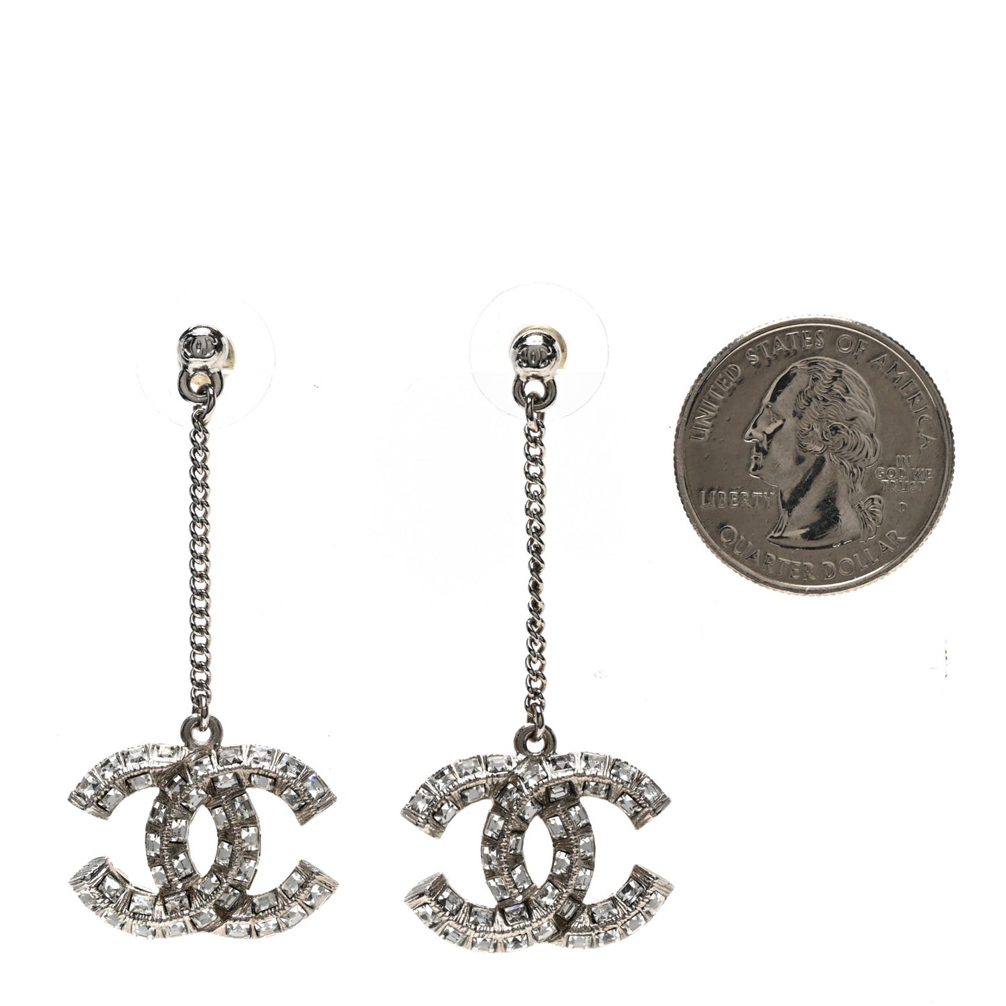 Baguette Crystal CC Drop Earrings Silver