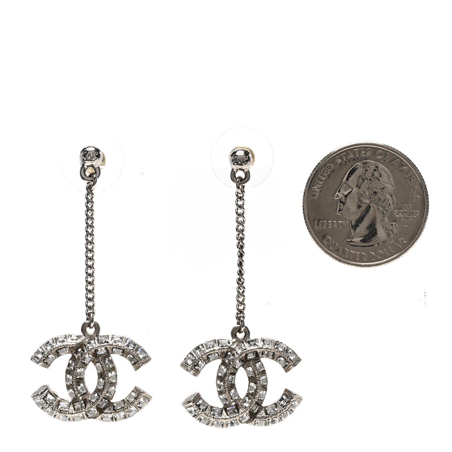 Chanel Baguette Crystal CC Drop Earrings Silver 2 of 4