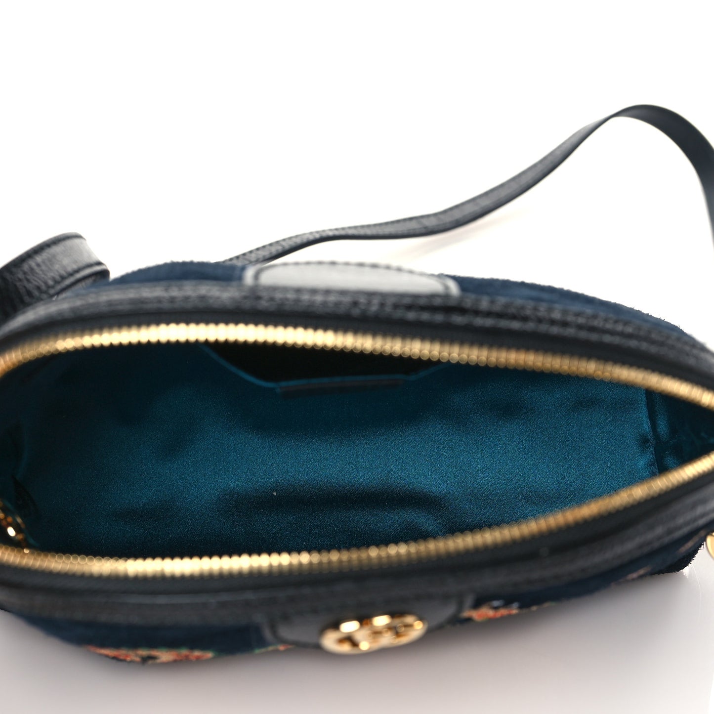 Suede Patent Dragon Embroidered Small Ophidia Dome Shoulder Bag Blue Multicolor Black