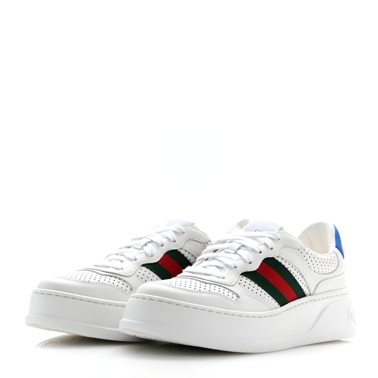 Gucci Calfskin Web Perforated Womens Platform 55mm Sneakers 38.5 White Bright Splash 4 of 9