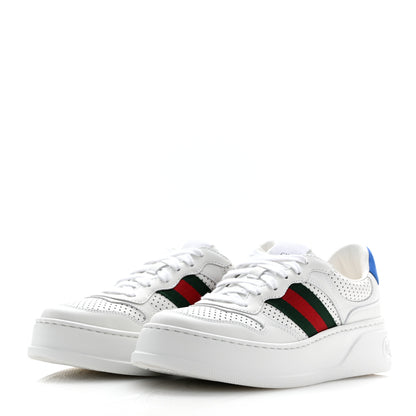 Gucci Calfskin Web Perforated Womens Platform 55mm Sneakers 38.5 White Bright Splash 4 of 9