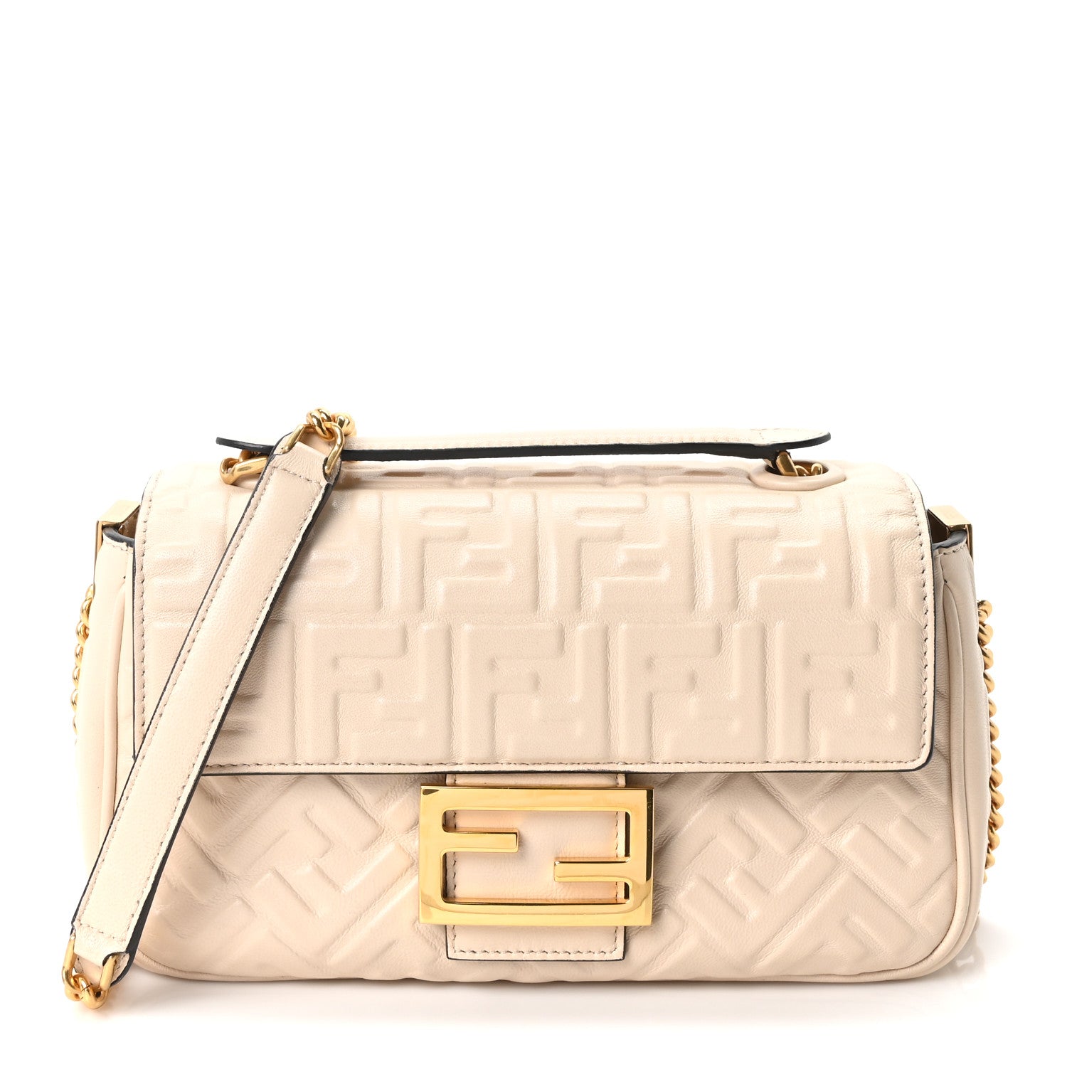 Fendi Nappa Small FF Embossed Midi Chain Baguette Camelia 1 of 10