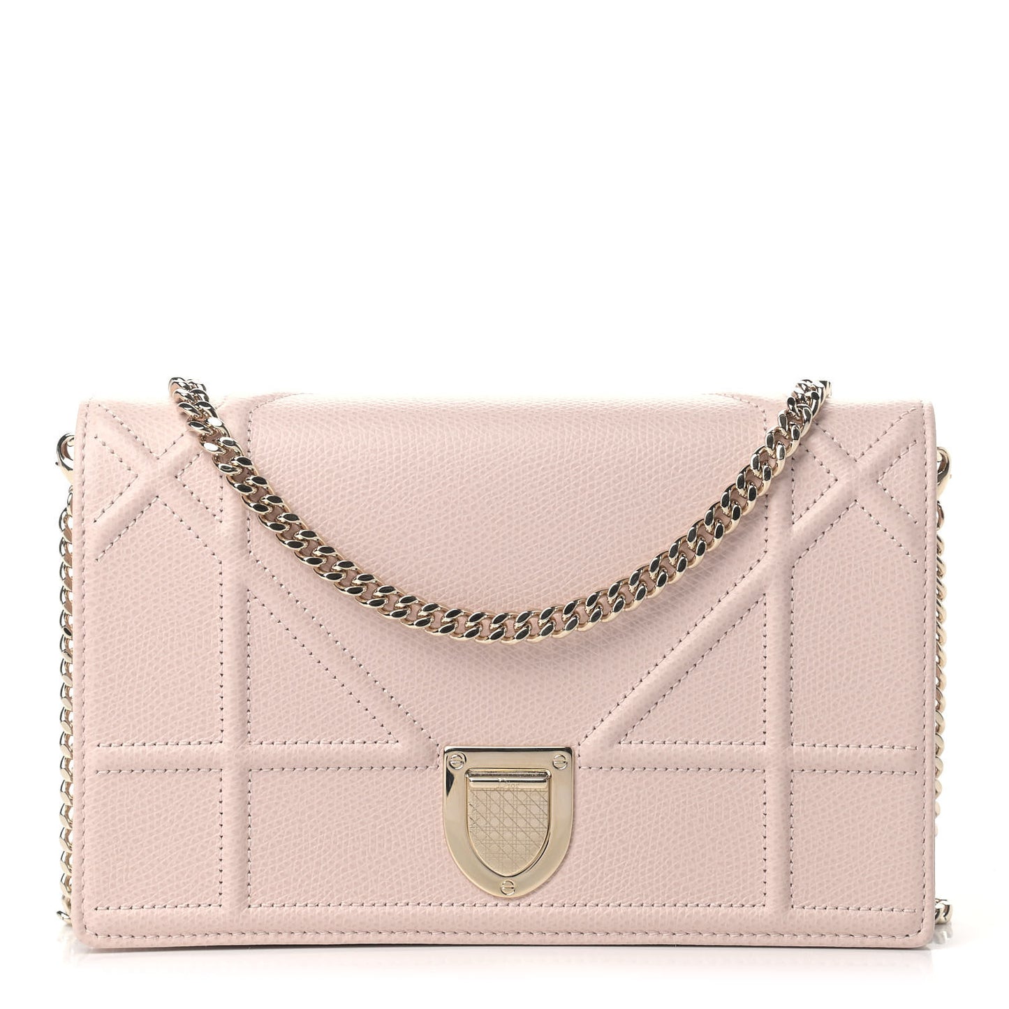 Grained Calfskin Diorama Wallet on Chain Pouch Rose Poudre