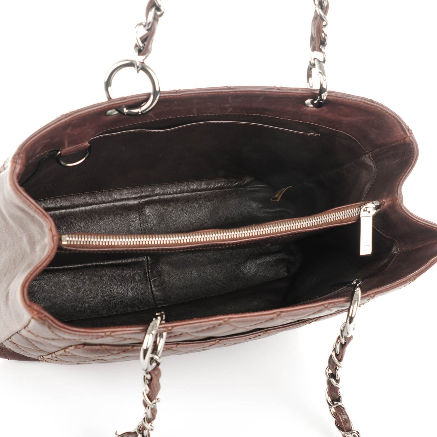 Calfskin Quilted Grand Shopping Tote GST Dark Brown