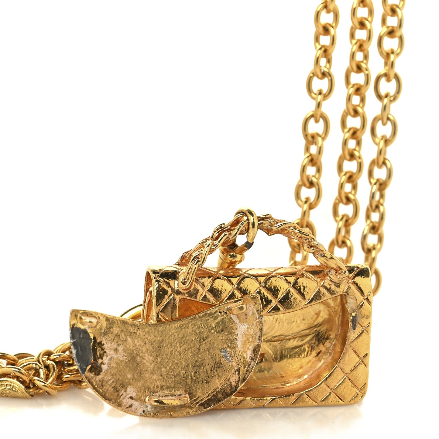Metal Multi Chain Flap Bag Pendant Necklace Gold