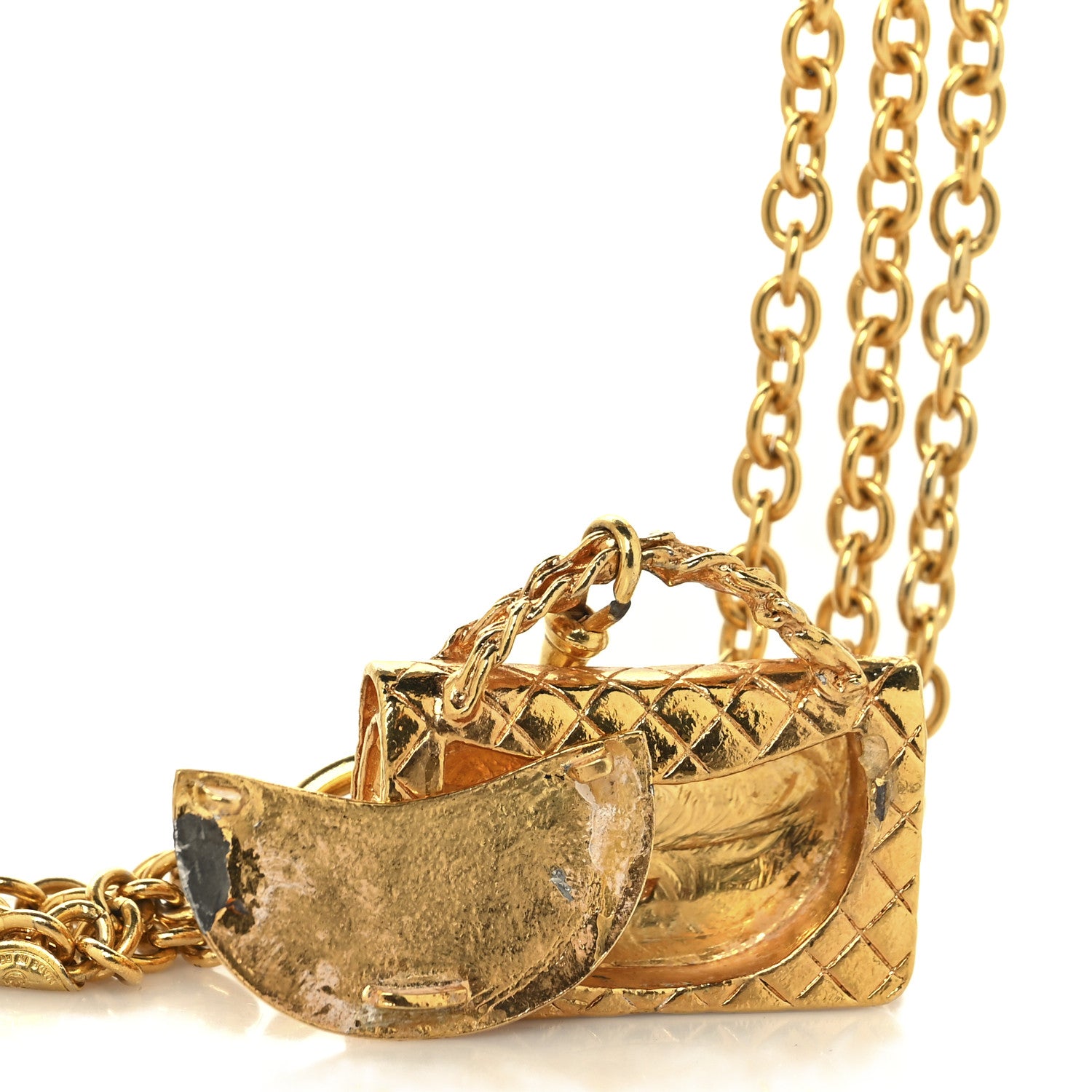 Chanel Metal Multi Chain Flap Bag Pendant Necklace Gold 6 of 7