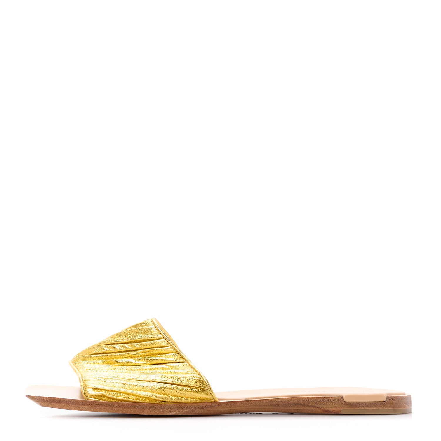 Bottega Veneta Nappa Pleated Squared Toe Flat Sandals 41 Gold 1 of 9