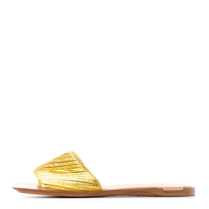 Bottega Veneta Nappa Pleated Squared Toe Flat Sandals 41 Gold 1 of 9
