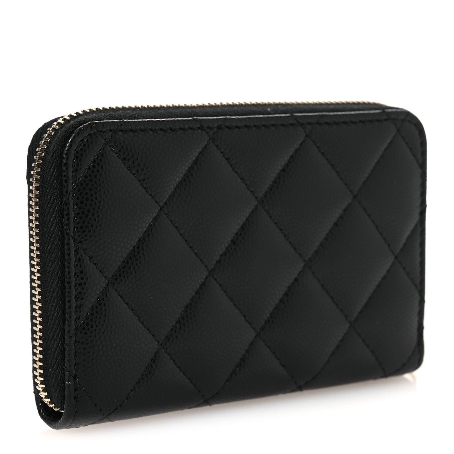 Caviar Quilted Crystal Zip Around Coin Purse Wallet Black