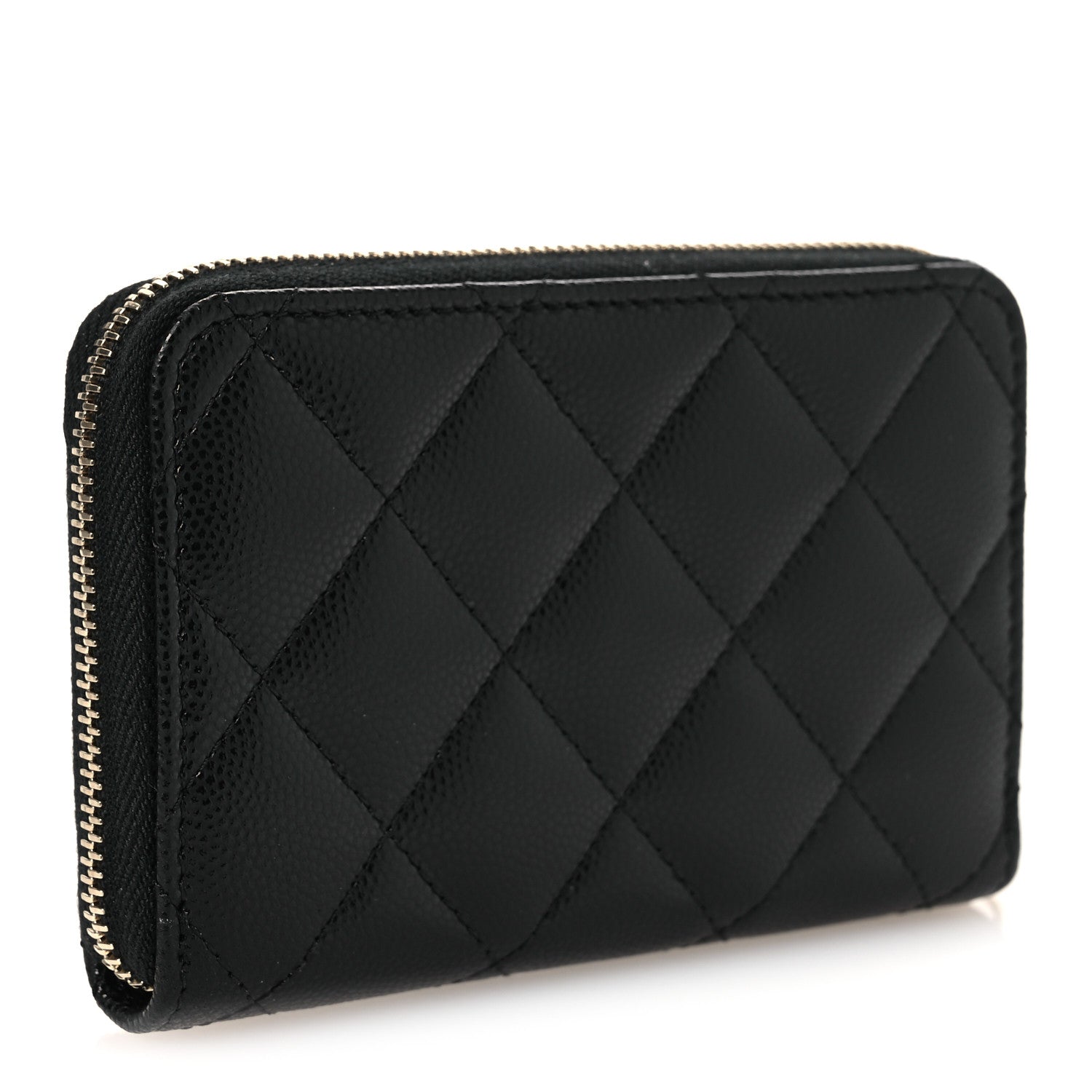 Chanel Caviar Quilted Crystal Zip Around Coin Purse Wallet Black 3 of 9