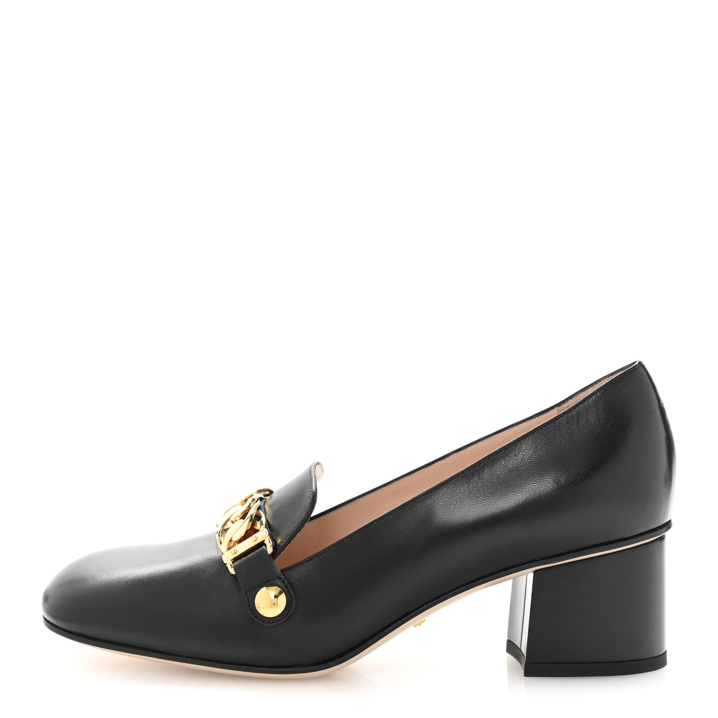 Malaga Kid Sylvie Web Chain Mid Heel Loafers 38 Black