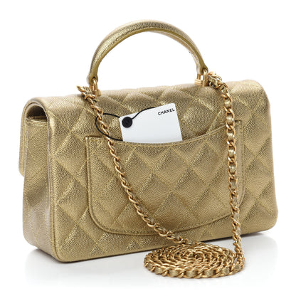 Chanel Metallic Caviar Quilted Mini Top Handle Rectangular Flap Gold 3 of 10