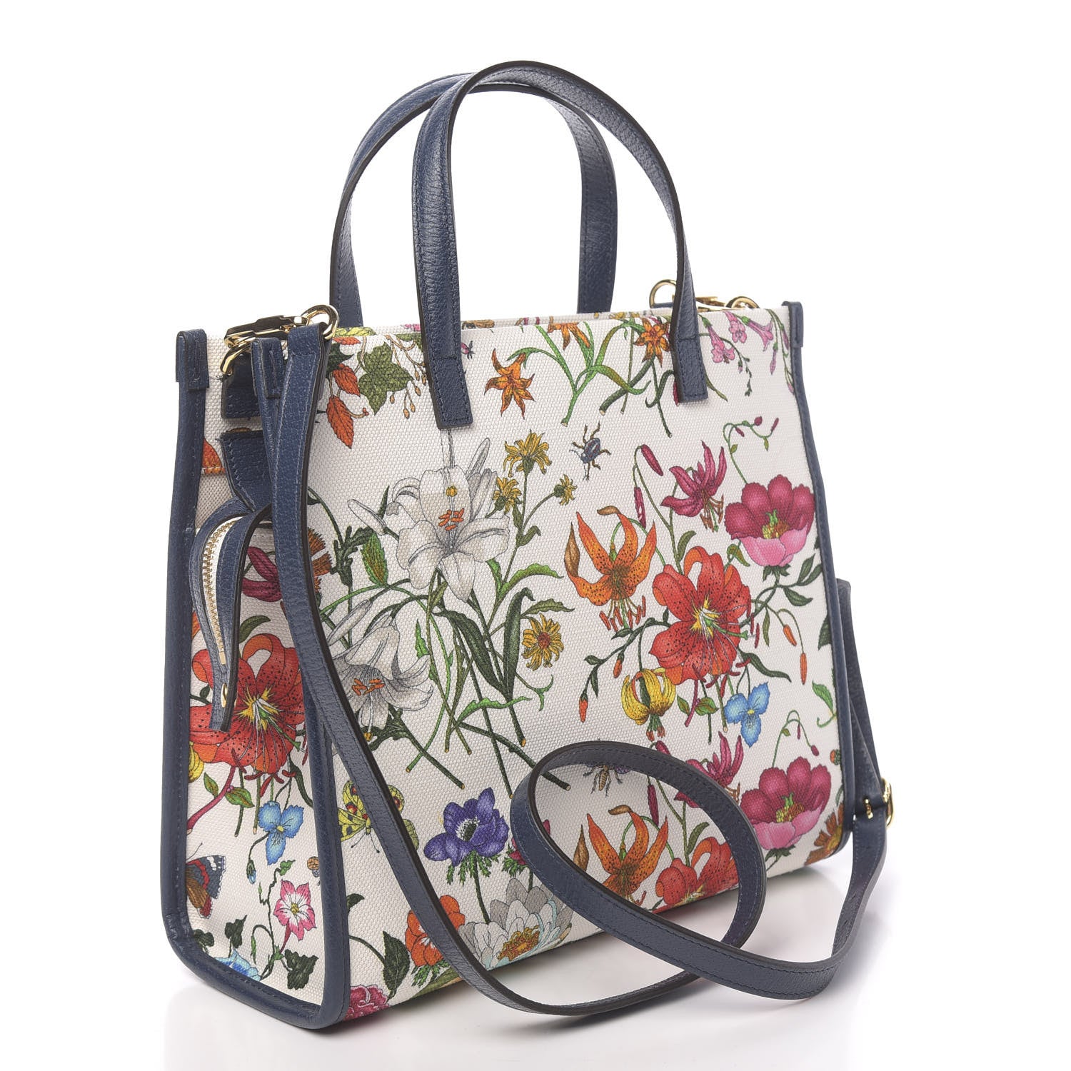 Gucci Canvas Medium Flora Tote White Multicolor Blue Agata 3 of 11