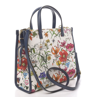 Gucci Canvas Medium Flora Tote White Multicolor Blue Agata 3 of 11