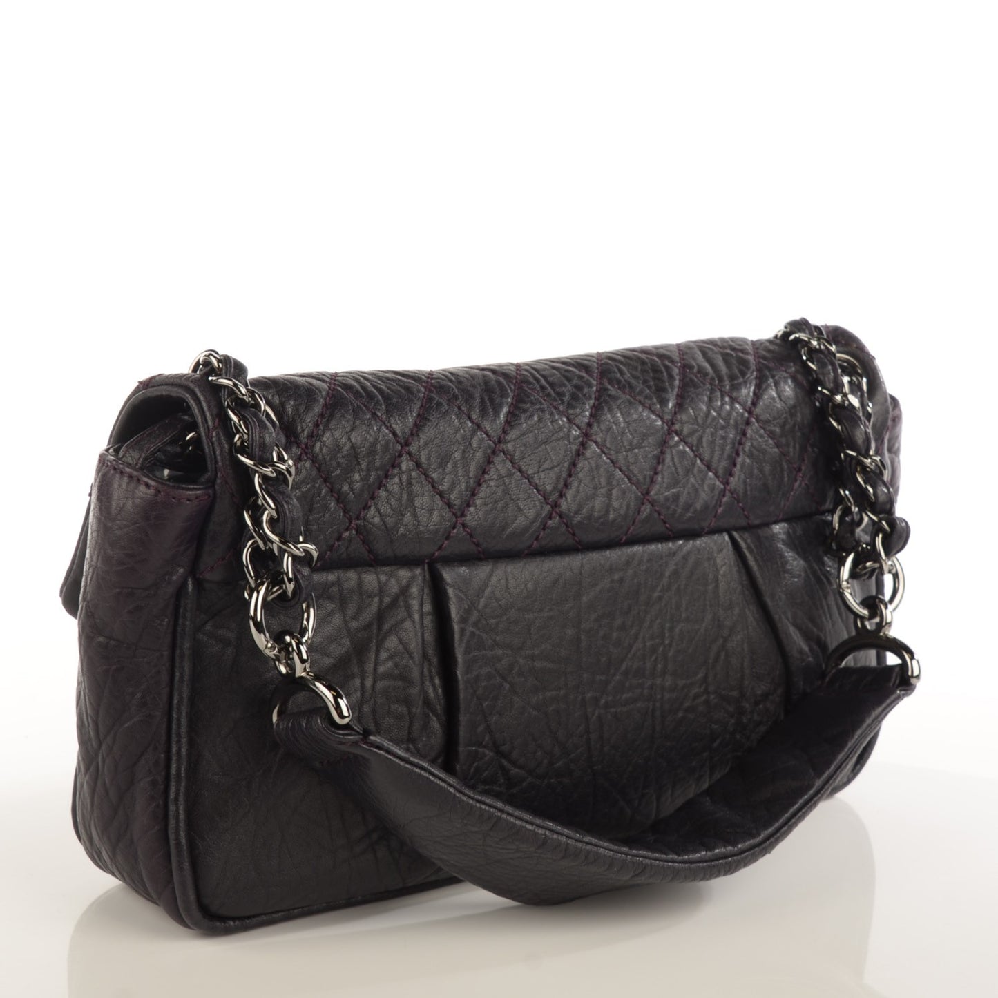 Distressed Lambskin Lady Braid Flap Dark Purple