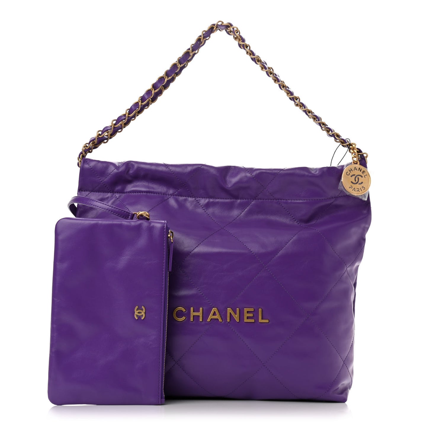 Shiny Calfskin Quilted Small Chanel 22 Purple