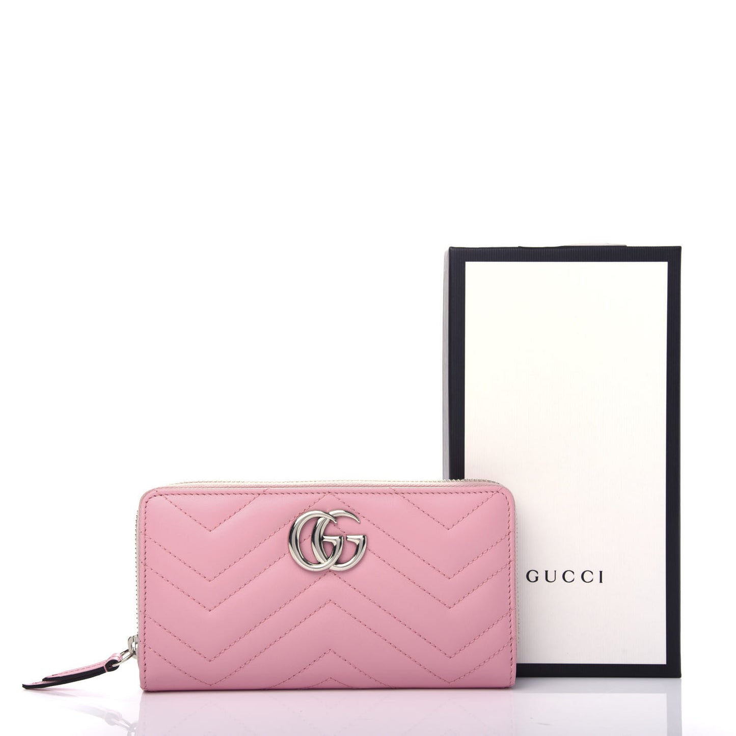 Calfskin Matelasse GG Marmont Zip Around Wallet Wild Rose