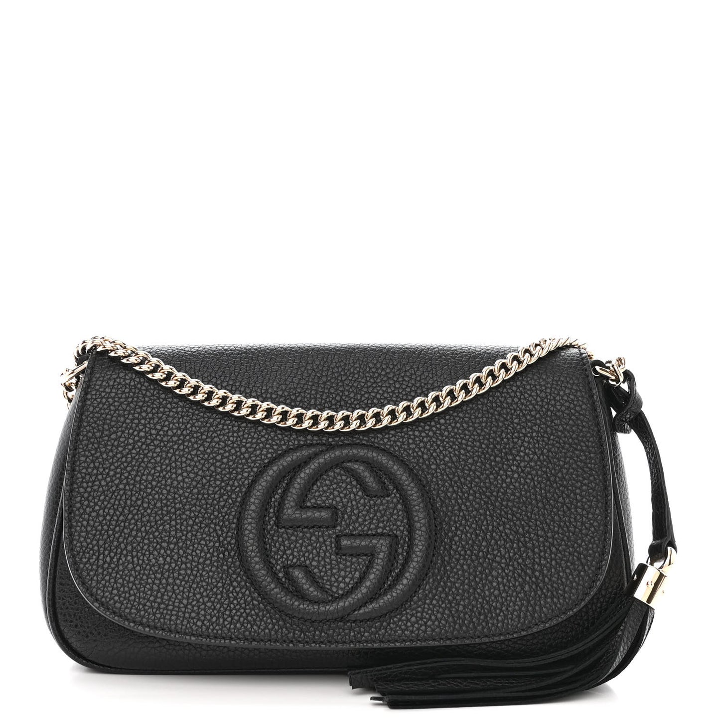Pebbled Calfskin Medium Soho Flap Crossbody Black