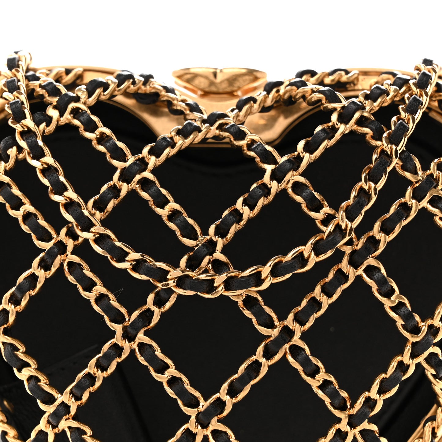 Metal Lambskin Quilted CC Heart Minaudiere Crossbody Black