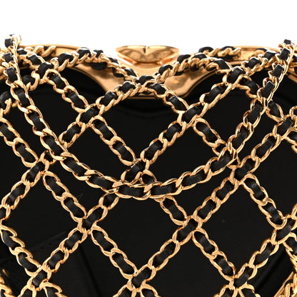 Chanel Metal Lambskin Quilted CC Heart Minaudiere Crossbody Black 9 of 12