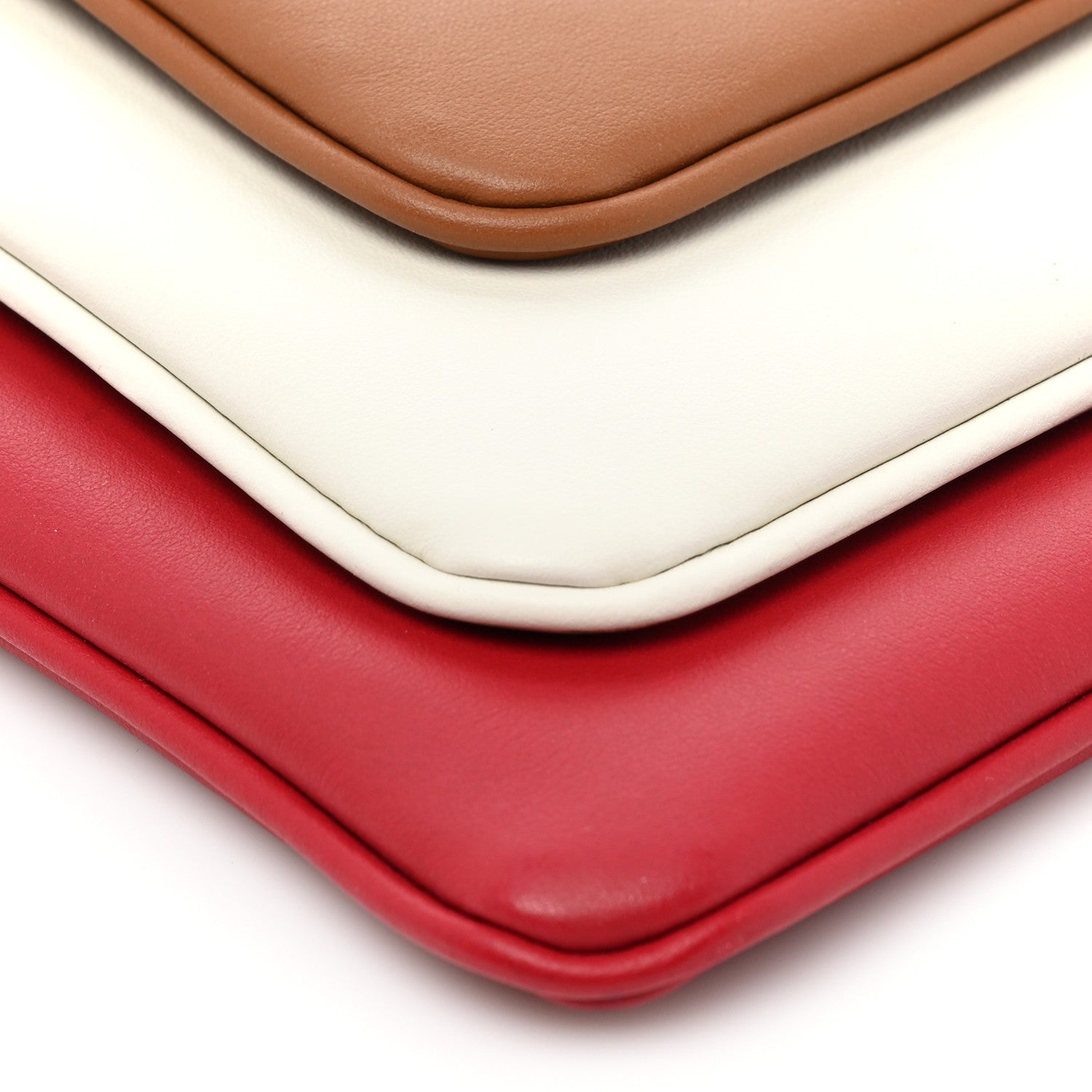 Fendi Vitello Century Opaco F is Fendi Tri-Color Triplette Pouch Set Corteccia White Ice Fragola 9 of 9