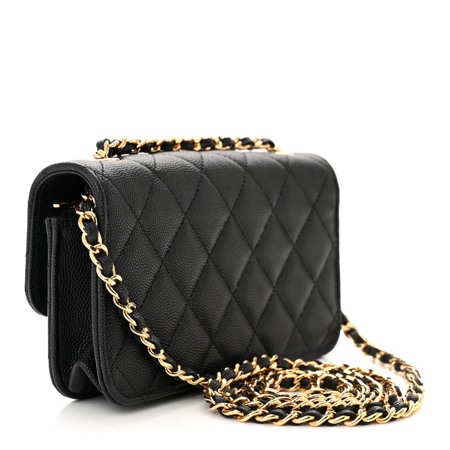 Chanel Caviar Quilted Enamel Coco Casino Flap Phone Holder With Chain Black 3 of 12