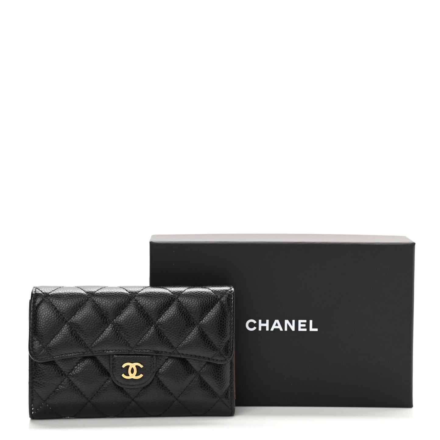 Caviar Quilted Medium Flap Wallet Black