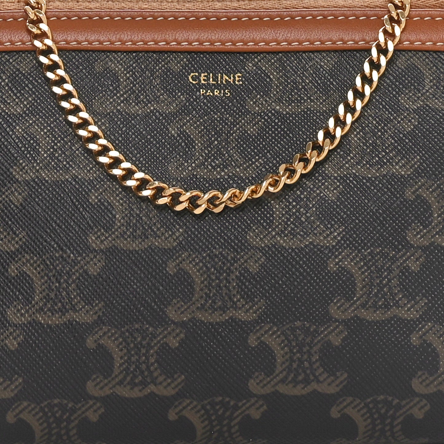 Triomphe Canvas Lambskin Clutch On Chain Tan