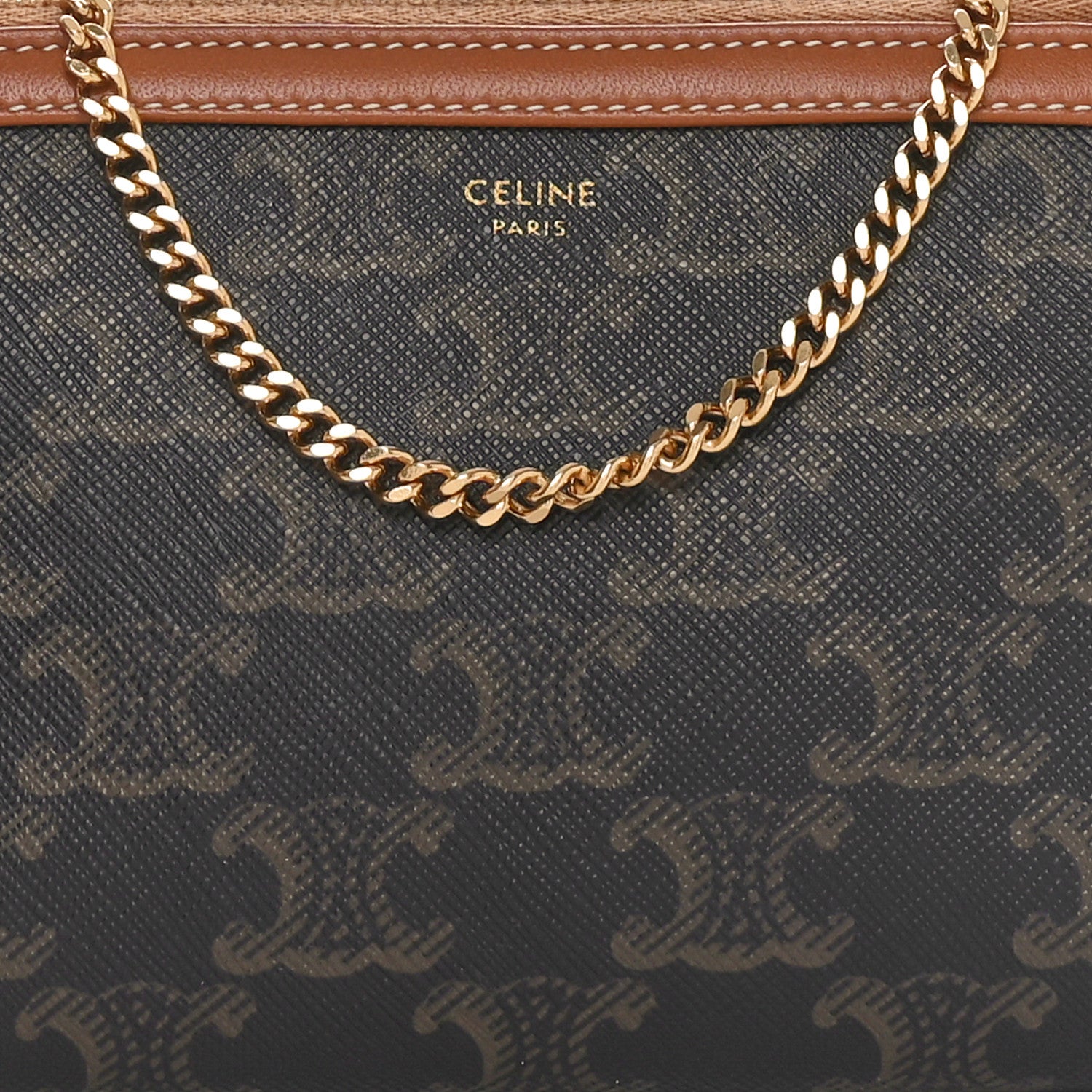 Celine Triomphe Canvas Lambskin Clutch On Chain Tan 9 of 12