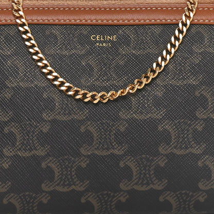 Celine Triomphe Canvas Lambskin Clutch On Chain Tan 9 of 12