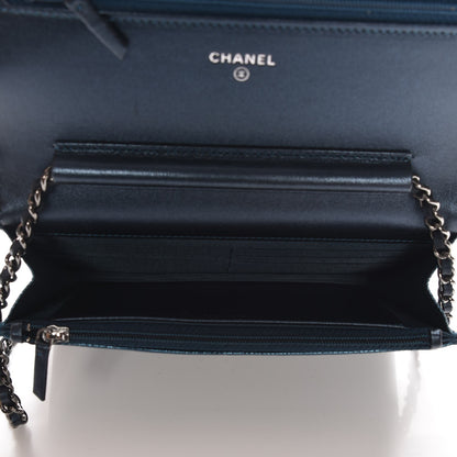 Chanel Iridescent Lizard Wallet on Chain WOC Blue 5 of 9