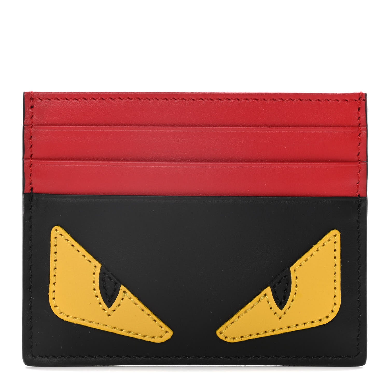 Fendi Vitello Century Monster Eyes Inlay Card Holder Black Giallo Rosso 1 of 9