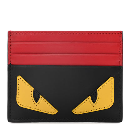 Fendi Vitello Century Monster Eyes Inlay Card Holder Black Giallo Rosso 1 of 9