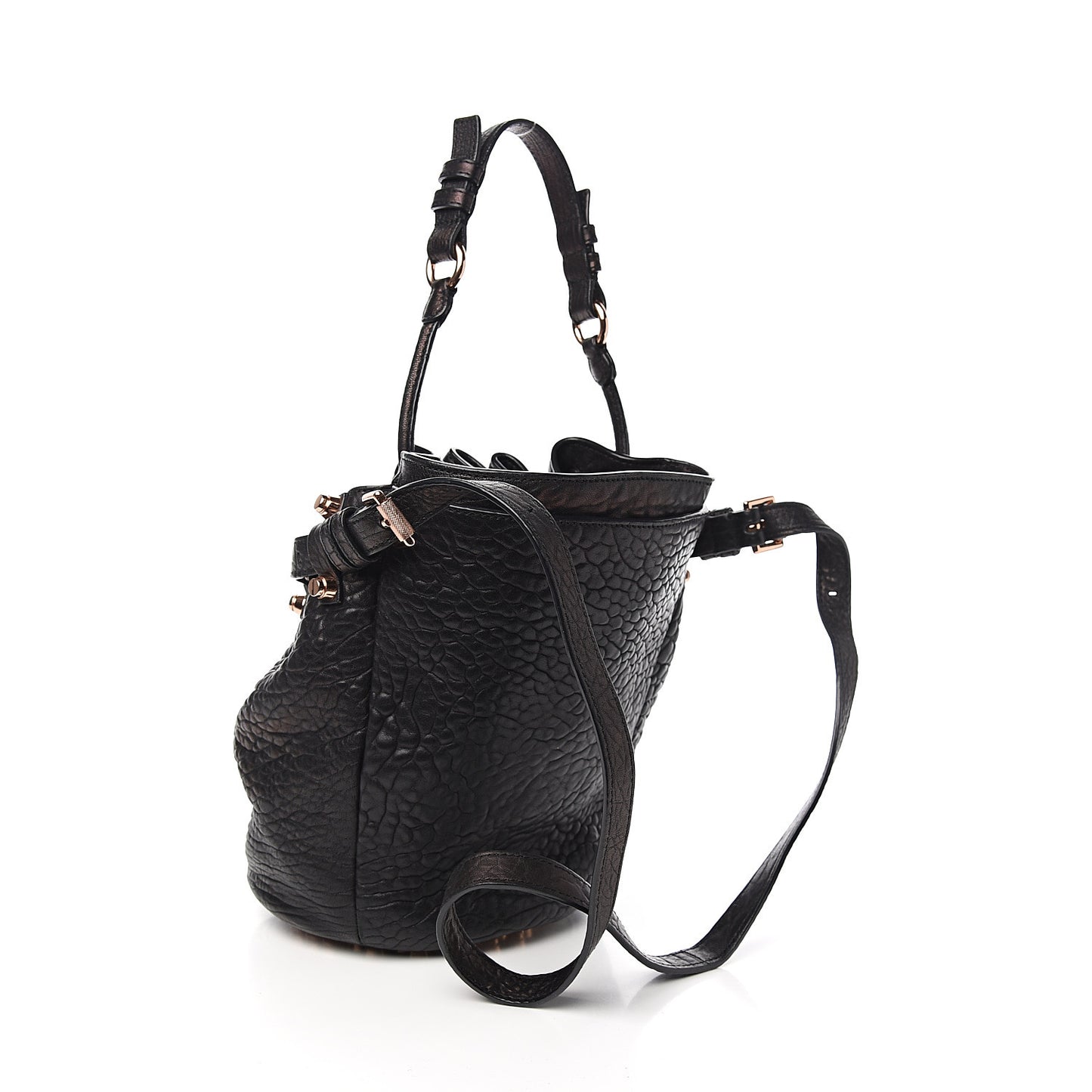 Pebbled Lambskin Diego Bucket Black Rose Gold Hardware