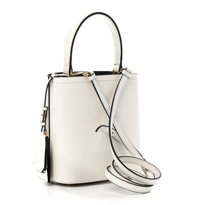 Prada Saffiano Cuir Calfskin Small Panier Bucket Bag White Black 3 of 8