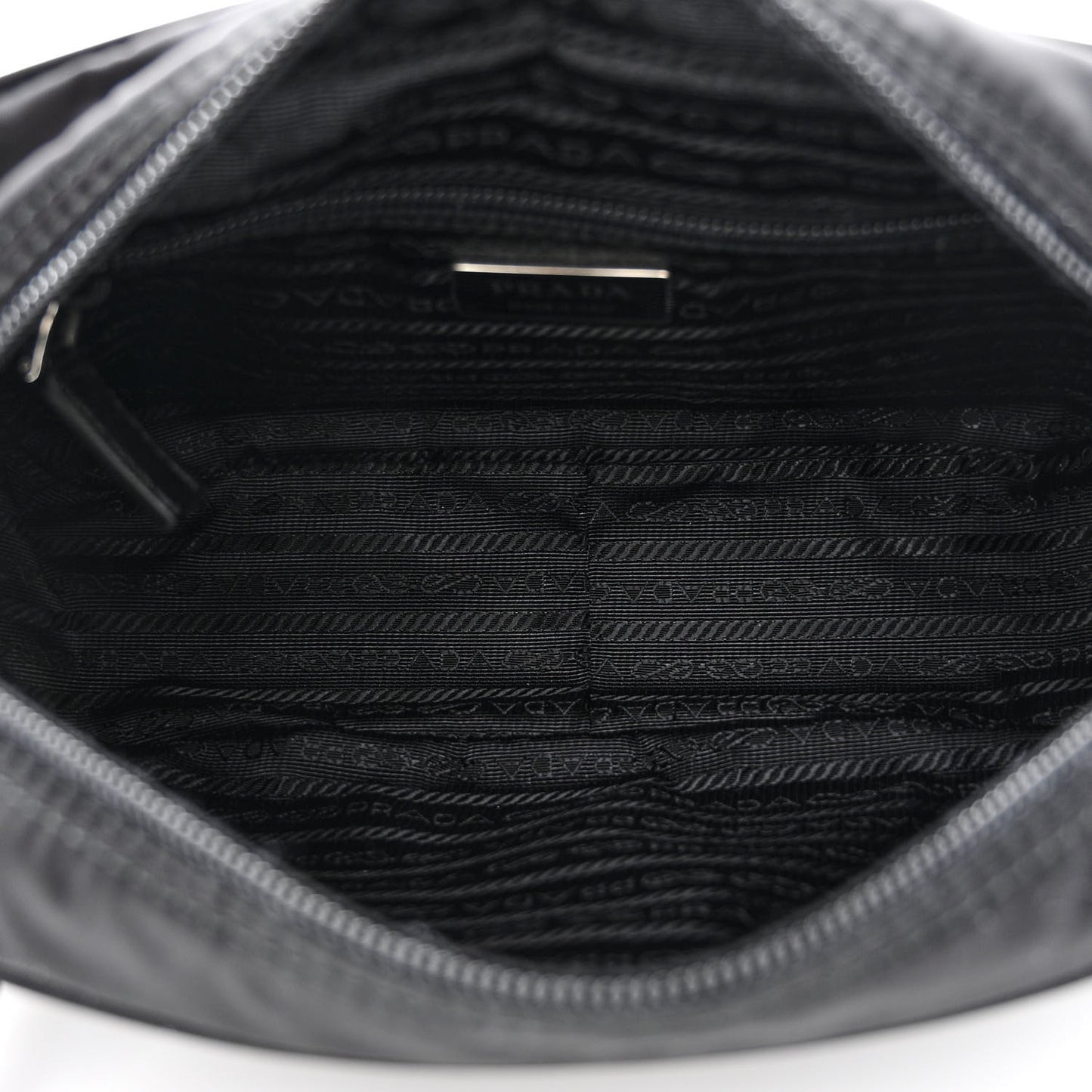 Re-Nylon Vela Saffiano Pocket Double Zip Shoulder Bag Black