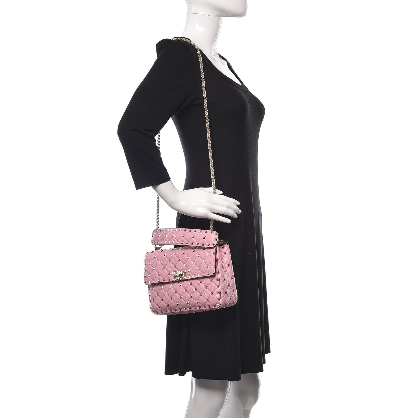 Craquele Nappa Medium Rockstud Spike Shoulder Bag Pink
