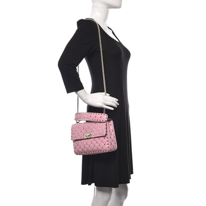 Valentino Garavani Craquele Nappa Medium Rockstud Spike Shoulder Bag Pink 2 of 12