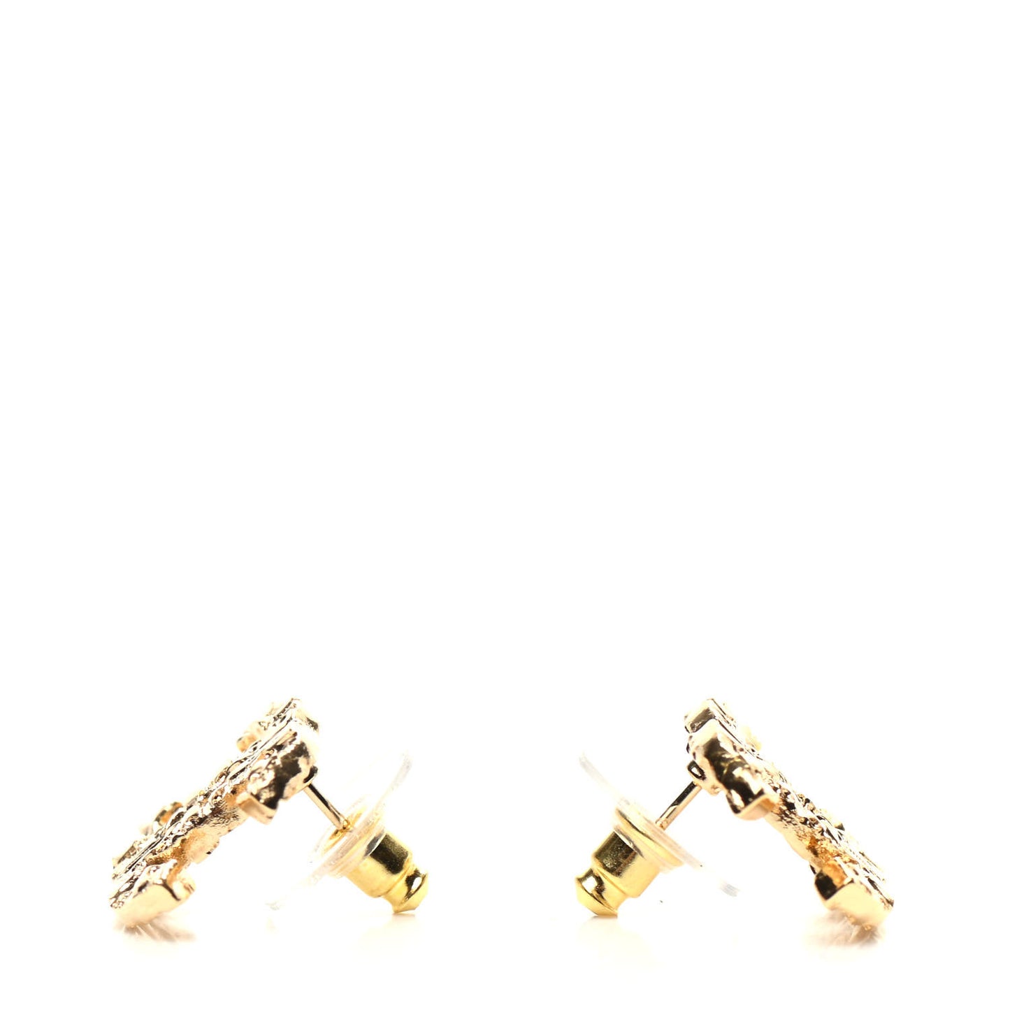 Metal Textured CC Earrings Gold