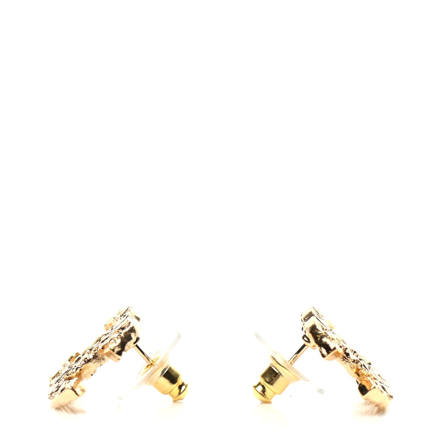 Chanel Metal Textured CC Earrings Gold 3 of 5