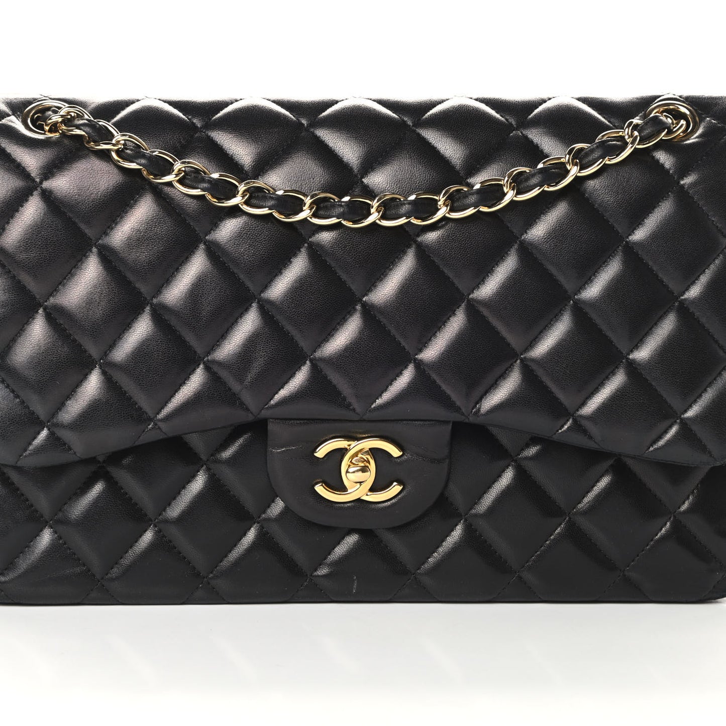 Lambskin Quilted Jumbo Double Flap Black