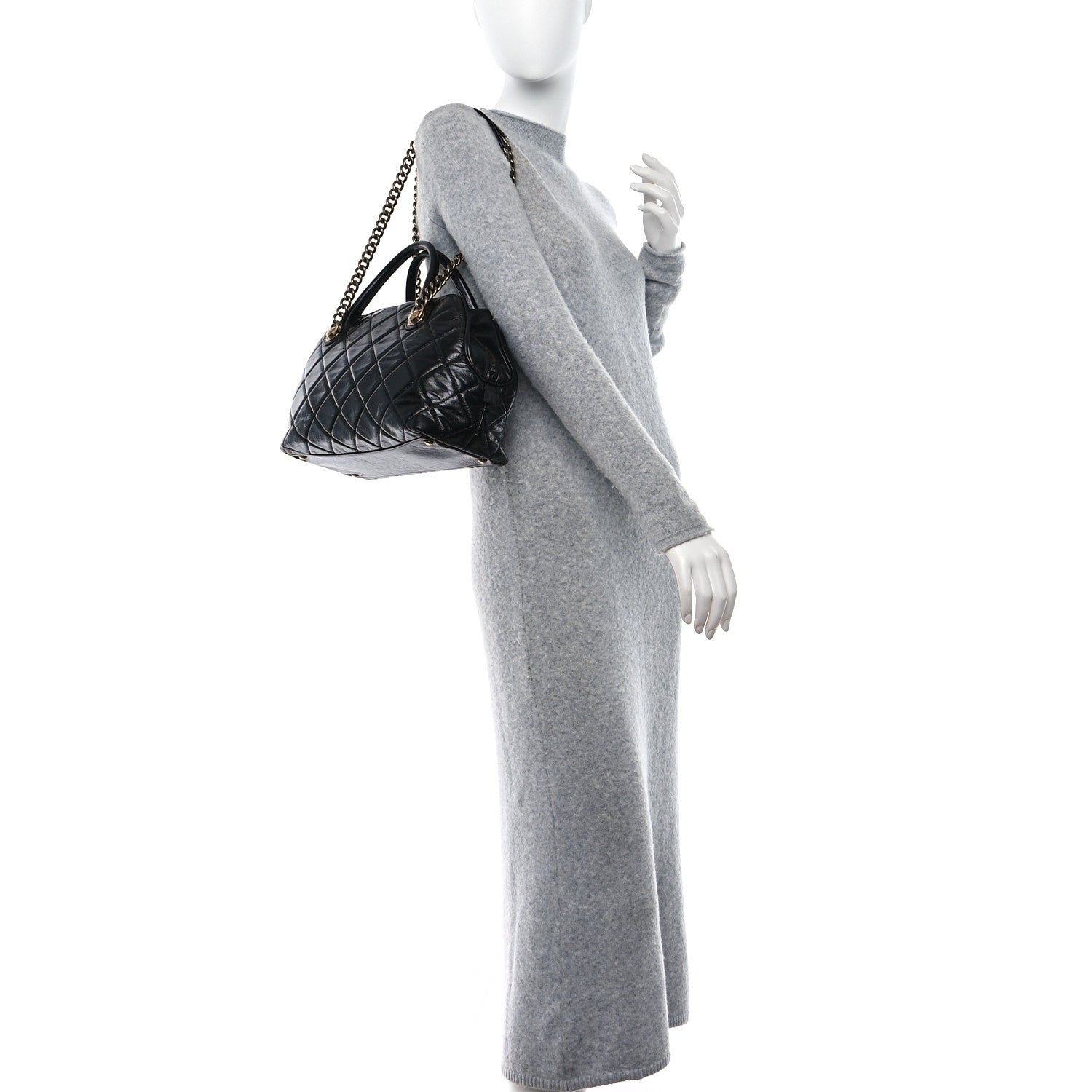 Chanel Glazed Calfskin Castle Rock Bowling Bag Black 2 of 12