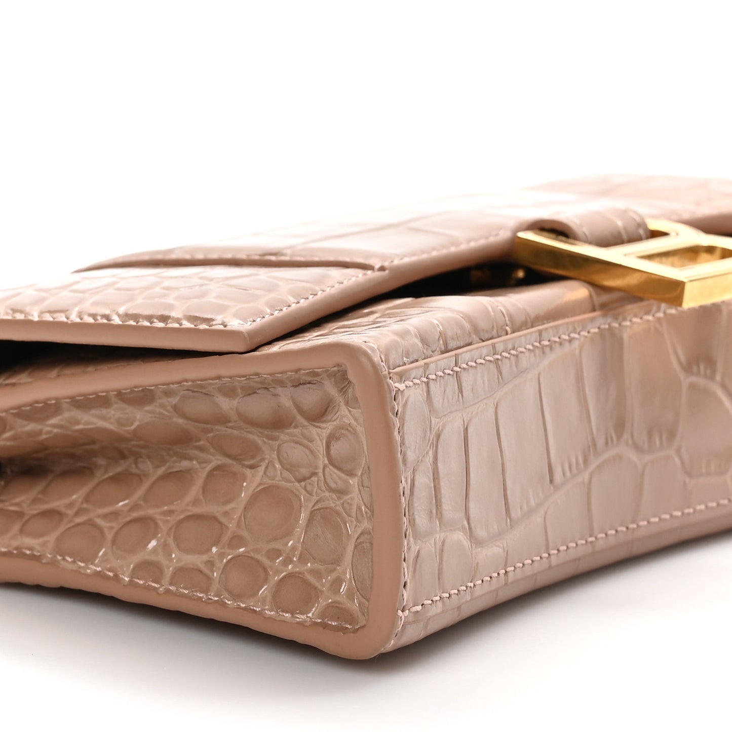Shiny Calfskin Crocodile Embossed Hourglass Chain Bag Nude Beige