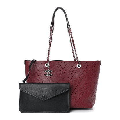 Chanel Perforated Grained Calfskin Large Shopping Tote Red 1 of 10