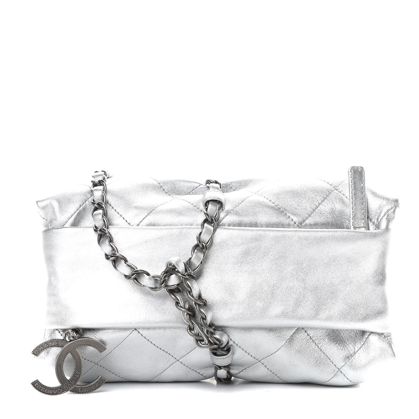 Metallic Calfskin Quilted Baluchon Silver