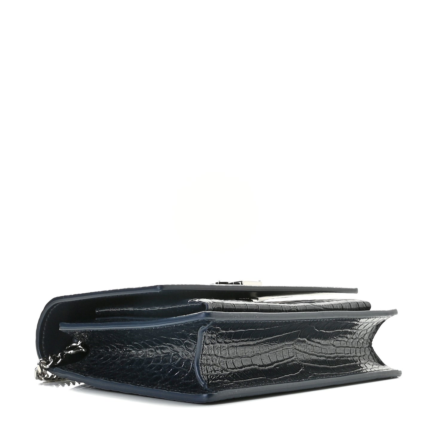Calfskin Crocodile Embossed Monogram Sunset Chain Wallet New Cobalt