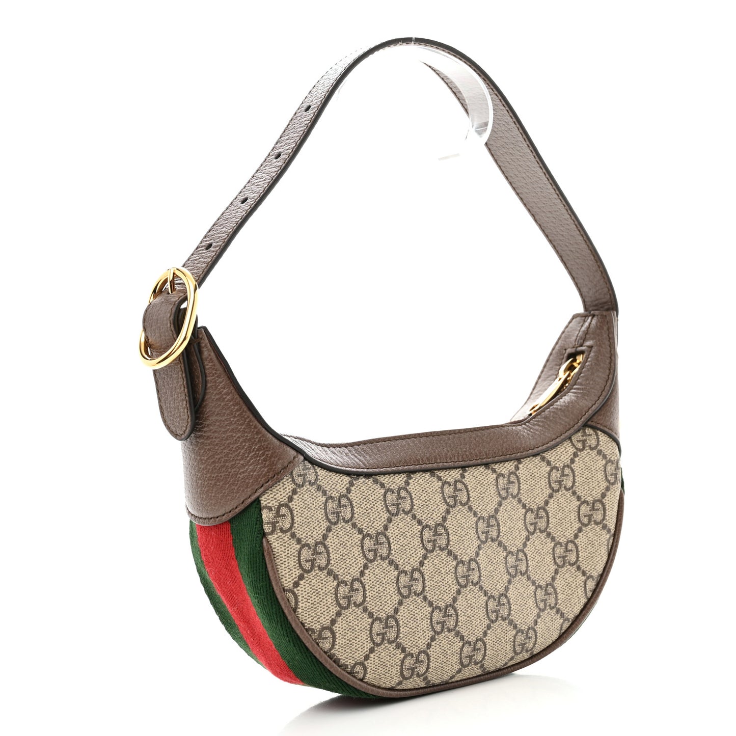 GG Supreme Monogram Textured Calfskin Web Mini Ophidia Half Moon Hobo Beige Ebony New Acero