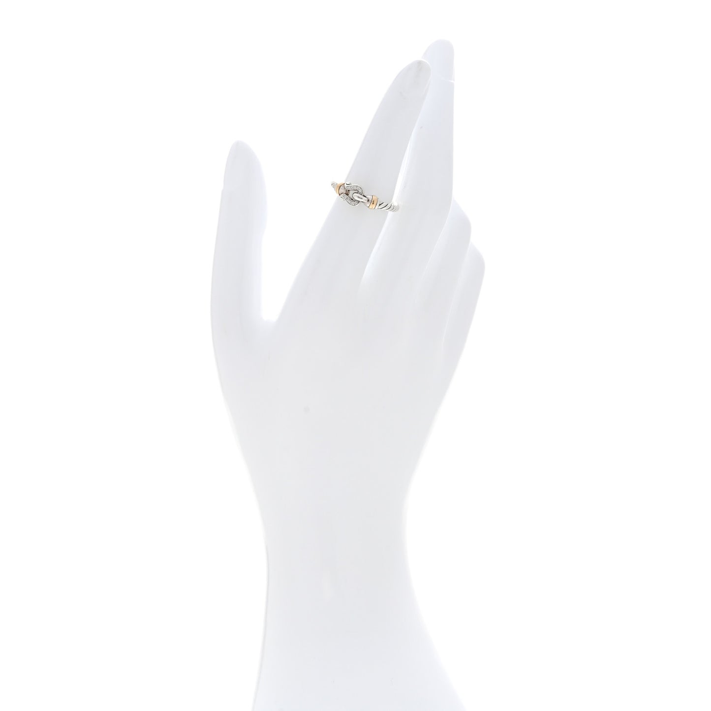 Sterling Silver 18K Yellow Gold Diamond Petite Buckle Ring 49 5