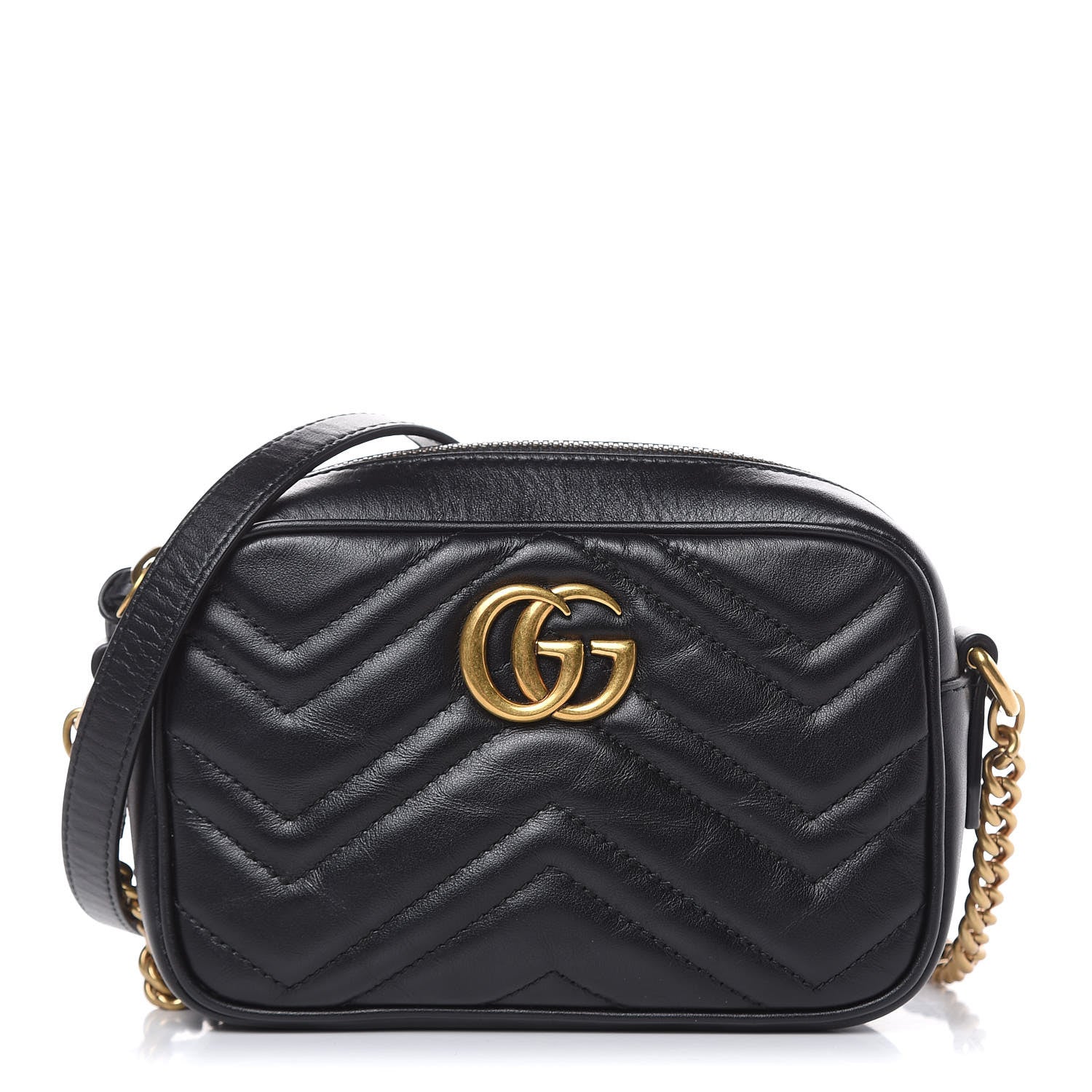 Gucci Calfskin Matelasse Mini GG Marmont Chain Shoulder Bag Black 1 of 12