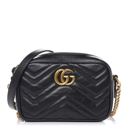 Gucci Calfskin Matelasse Mini GG Marmont Chain Shoulder Bag Black 1 of 12